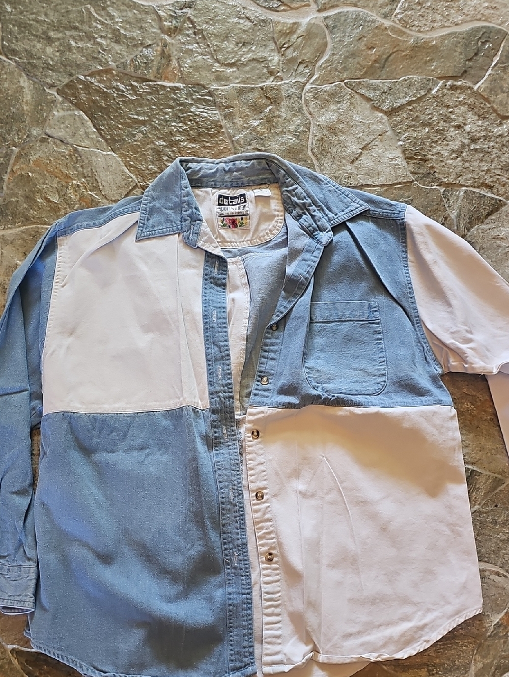 Vintage Two-Tone Denim & White Button-Down Shirt